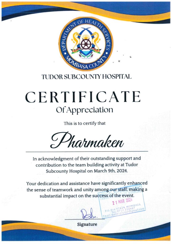 Tudor Subcounty Certificate of Participation - Dept of Health Services Msa County