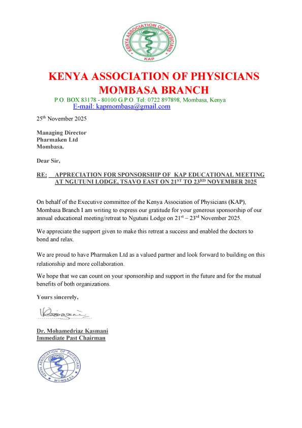 A photo of event APPRECIATION-FOR-SPONSORSHIP-OF-KAP-EDUCATION-MEETING-NGUTUNI-LODGE-21ST-TO-23-RD-NOV-2025 sponsored by Pharmaken Ltd